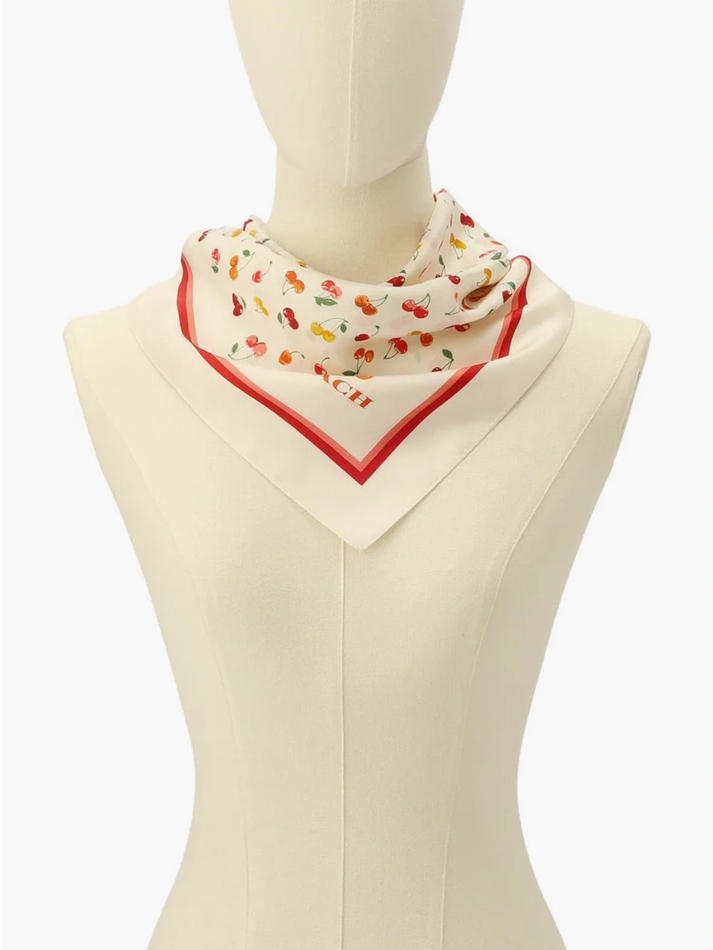 NWT 🍒 COACH Cherry Mix Printed Silk Square Scarf - Chalk Multi